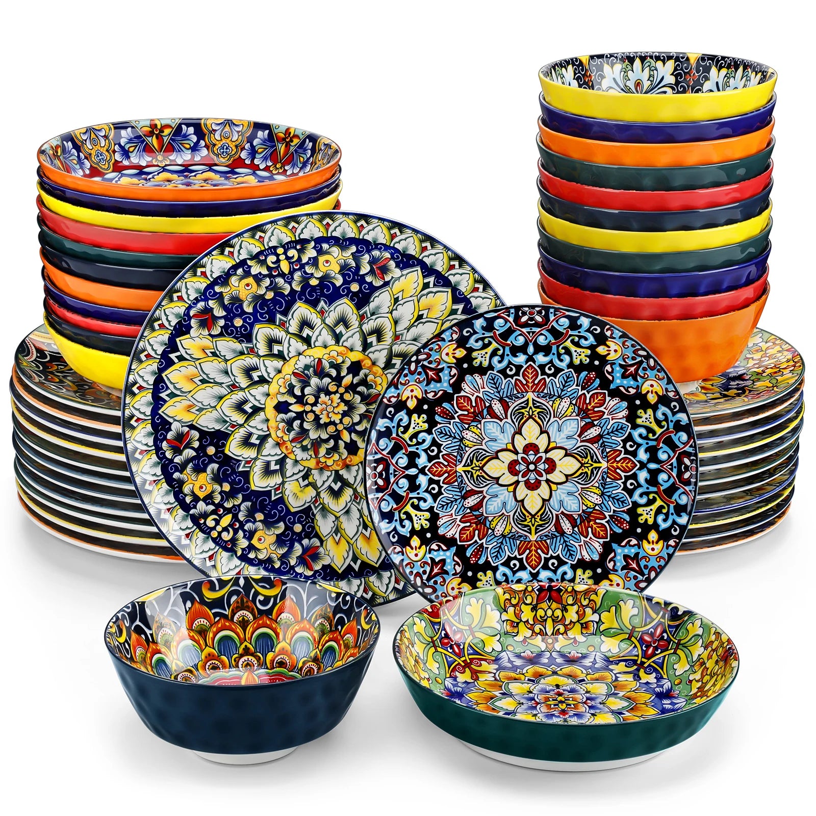 vancasso 6-24 Piece Ceramic Dinnerware Set Stoneware Bohemian Style Dinnerware with Dinner/Dessert Plate/Cereal/Pasta Bowl For 6